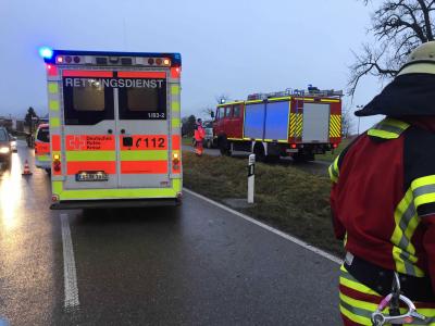 Aichwald-Schanbach: Pkw landet im Graben - Feuerwehr muss Fahrzeug abstuetzen